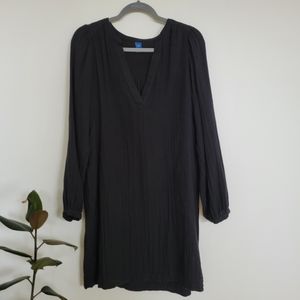 Old Navy Dress Size Small Tall Black Cotton Muslin Long Sleeves Shift